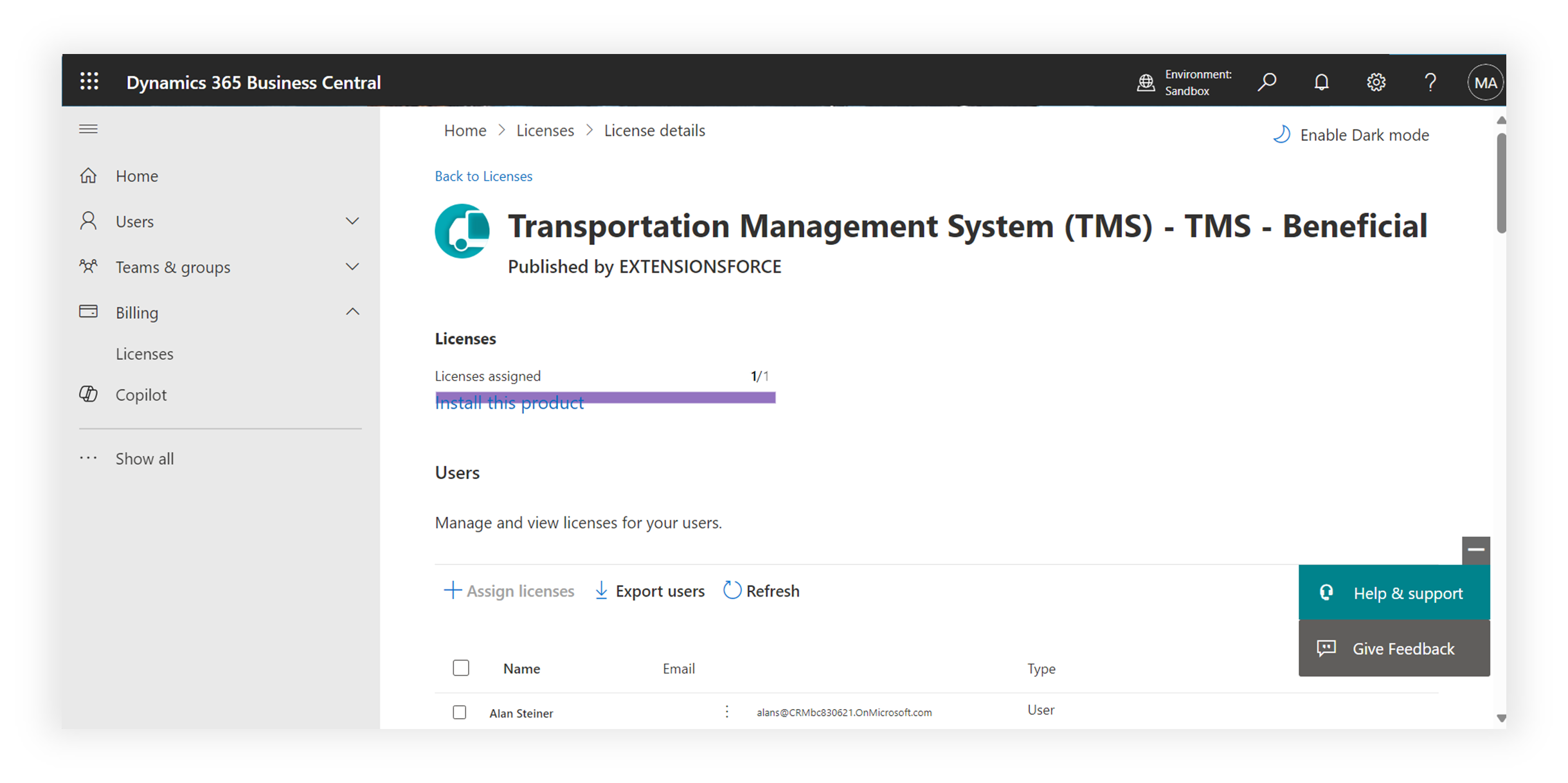 Assign Shipper TMS licenses to users in Microsoft 365 admin center