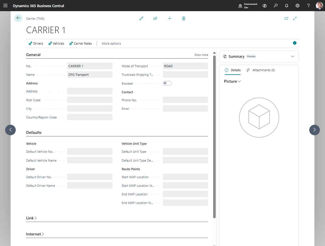 Carrier card with planning defaults
