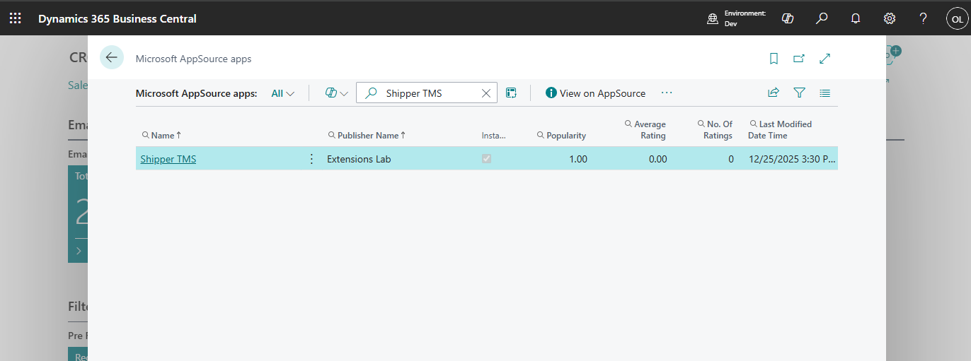 Open the Shipper TMS app card in AppSource