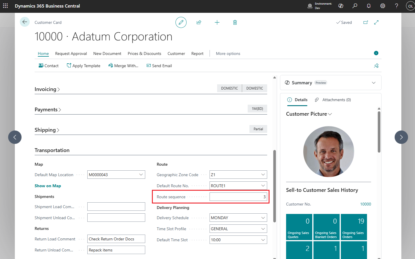 Customer Card Transportation Defaults