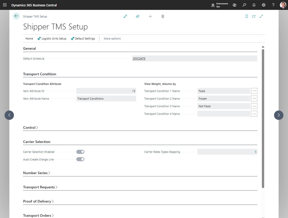 Carrier Selection settings in TMS Setup