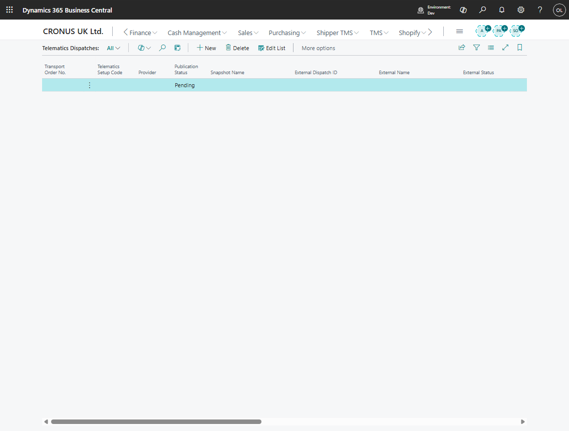 Publish Transport Order to telematics use case