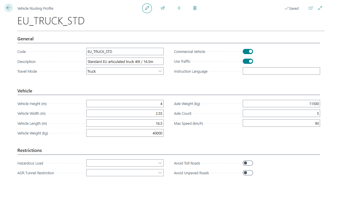 Vehicle Routing Profile card